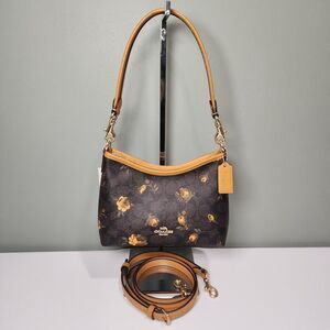 NWT Coach CCF17 Laurel Small Shoulder Bag Signature Canvas Floral Walnut/Yellow